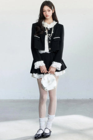 Ink-Colored Lace Jacket and Skirt Set-Up