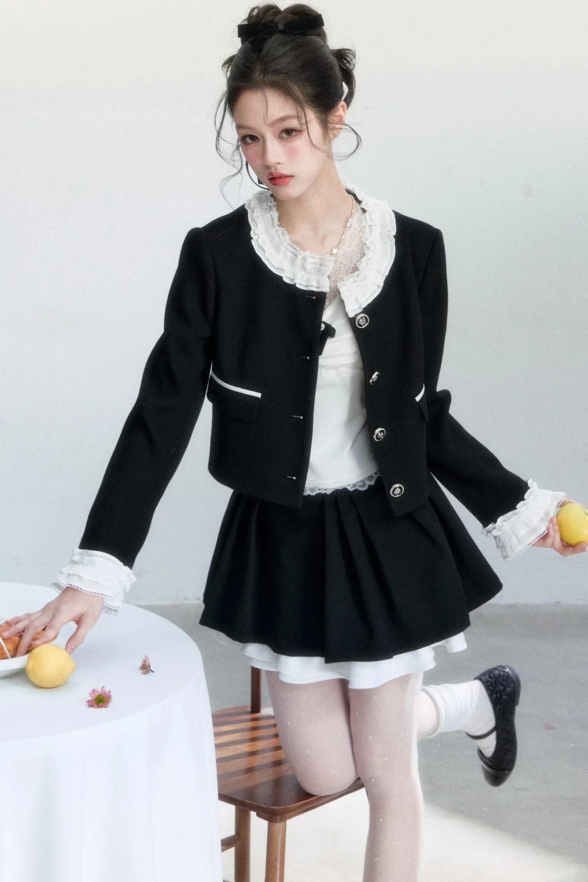 Ink-Colored Lace Jacket and Skirt Set-Up