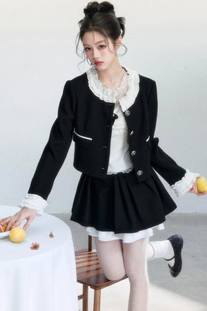 Ink-Colored Lace Jacket and Skirt Set-Up