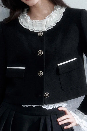 Ink-Colored Lace Jacket and Skirt Set-Up