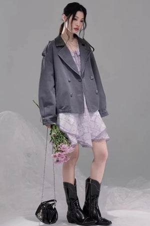Ink Gray Leather Patchwork Jacket