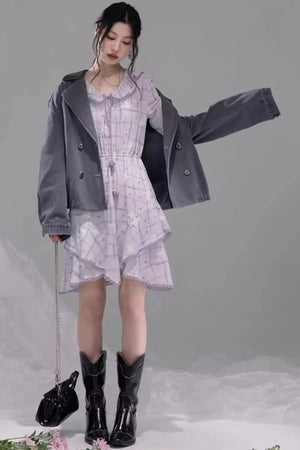Ink Gray Leather Patchwork Jacket