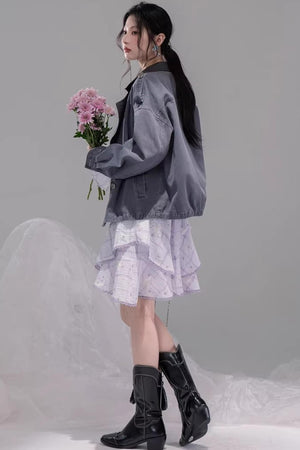 Ink Gray Leather Patchwork Jacket