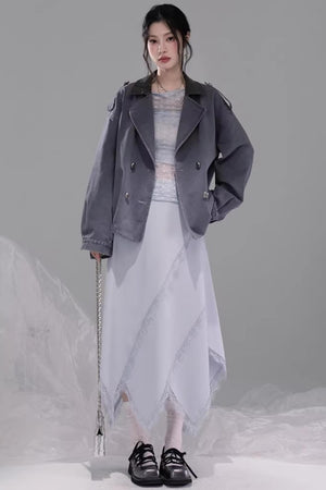 Ink Gray Leather Patchwork Jacket