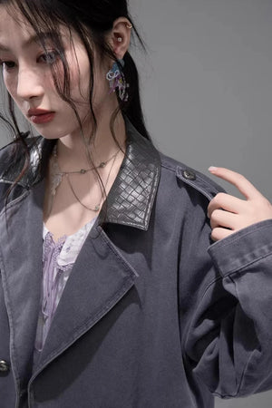 Ink Gray Leather Patchwork Jacket