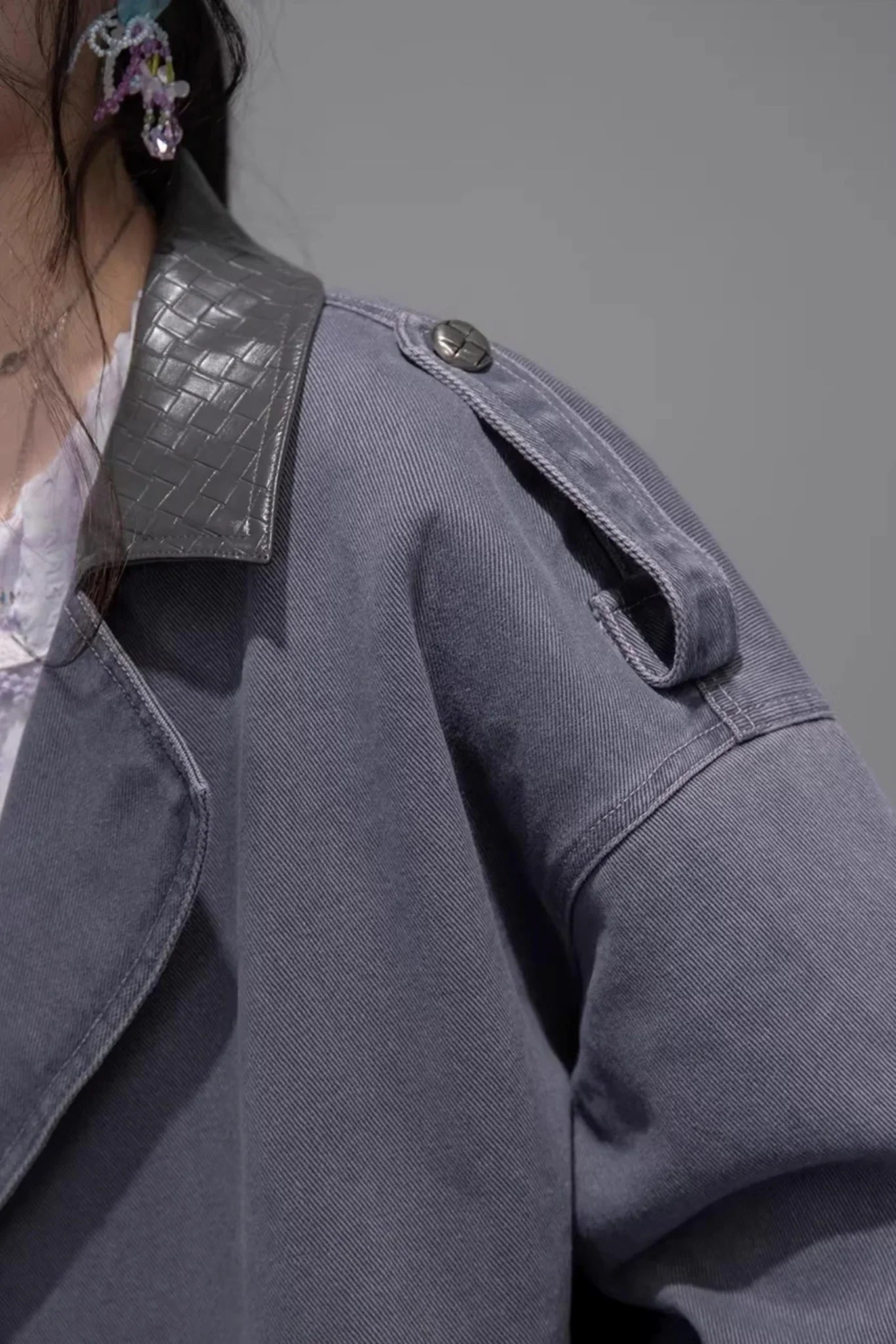Ink Gray Leather Patchwork Jacket