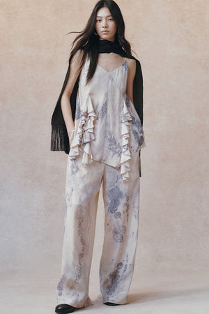 Ink Print Ruffled Camisole