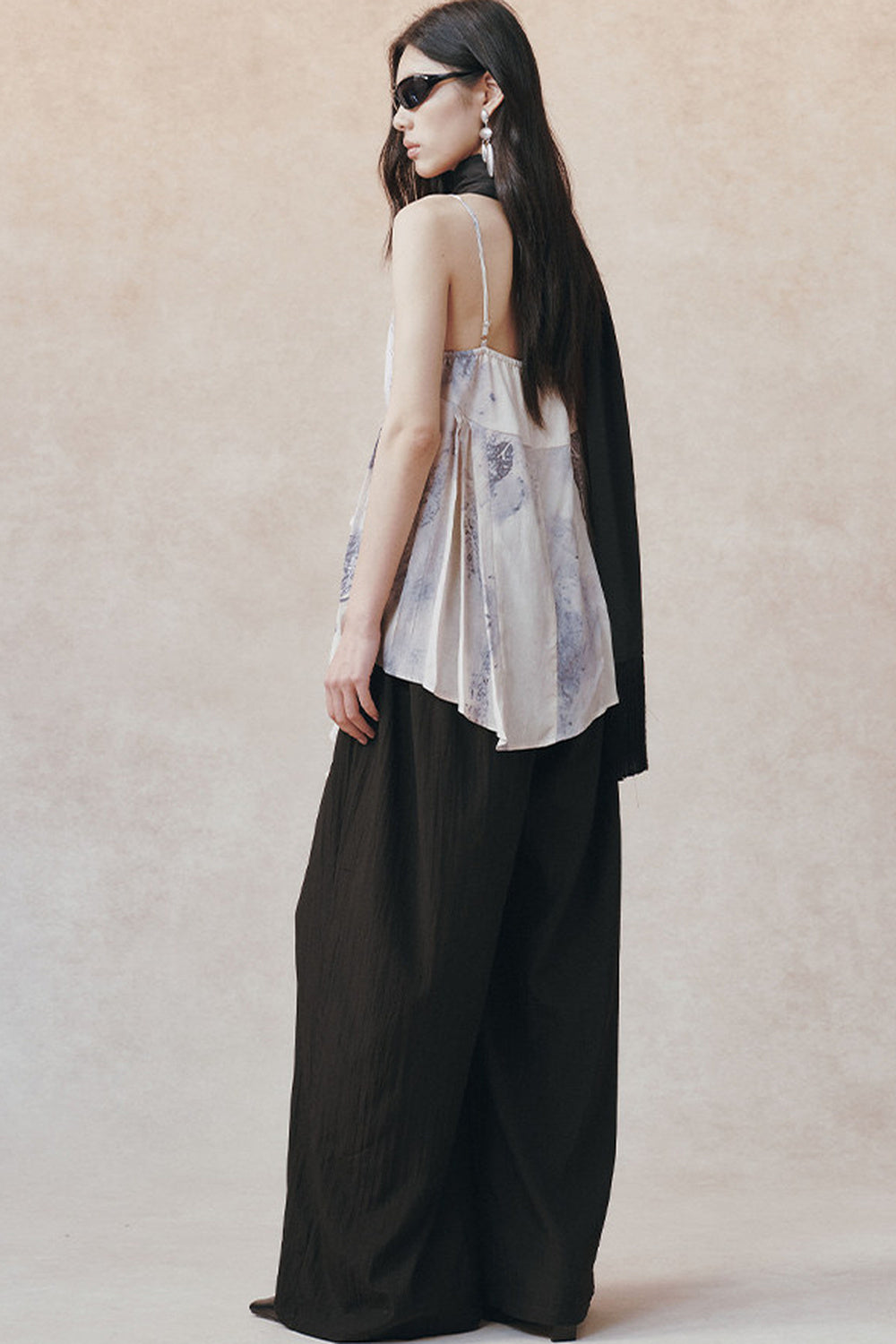 Ink Print Ruffled Camisole