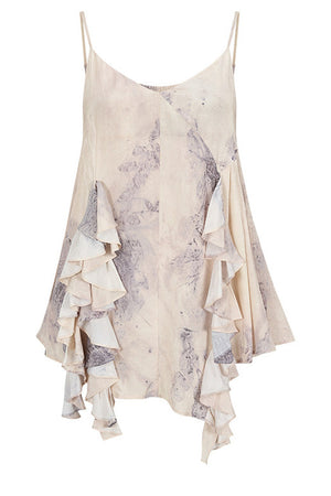 Ink Print Ruffled Camisole