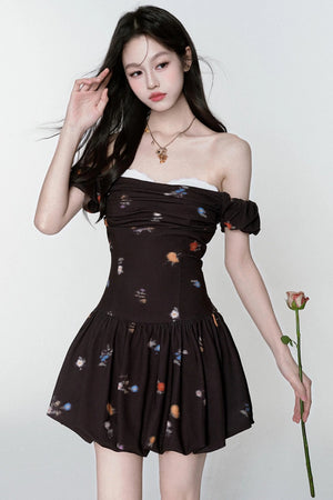 Inked Rose One-Shoulder Floral Dress