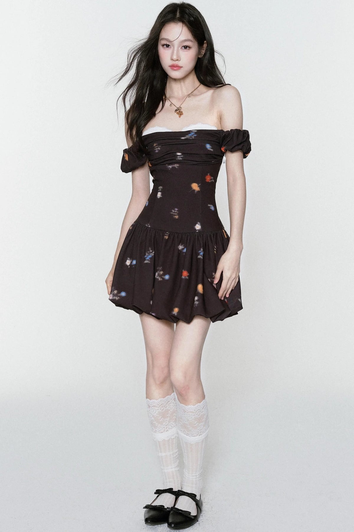 Inked Rose One-Shoulder Floral Dress
