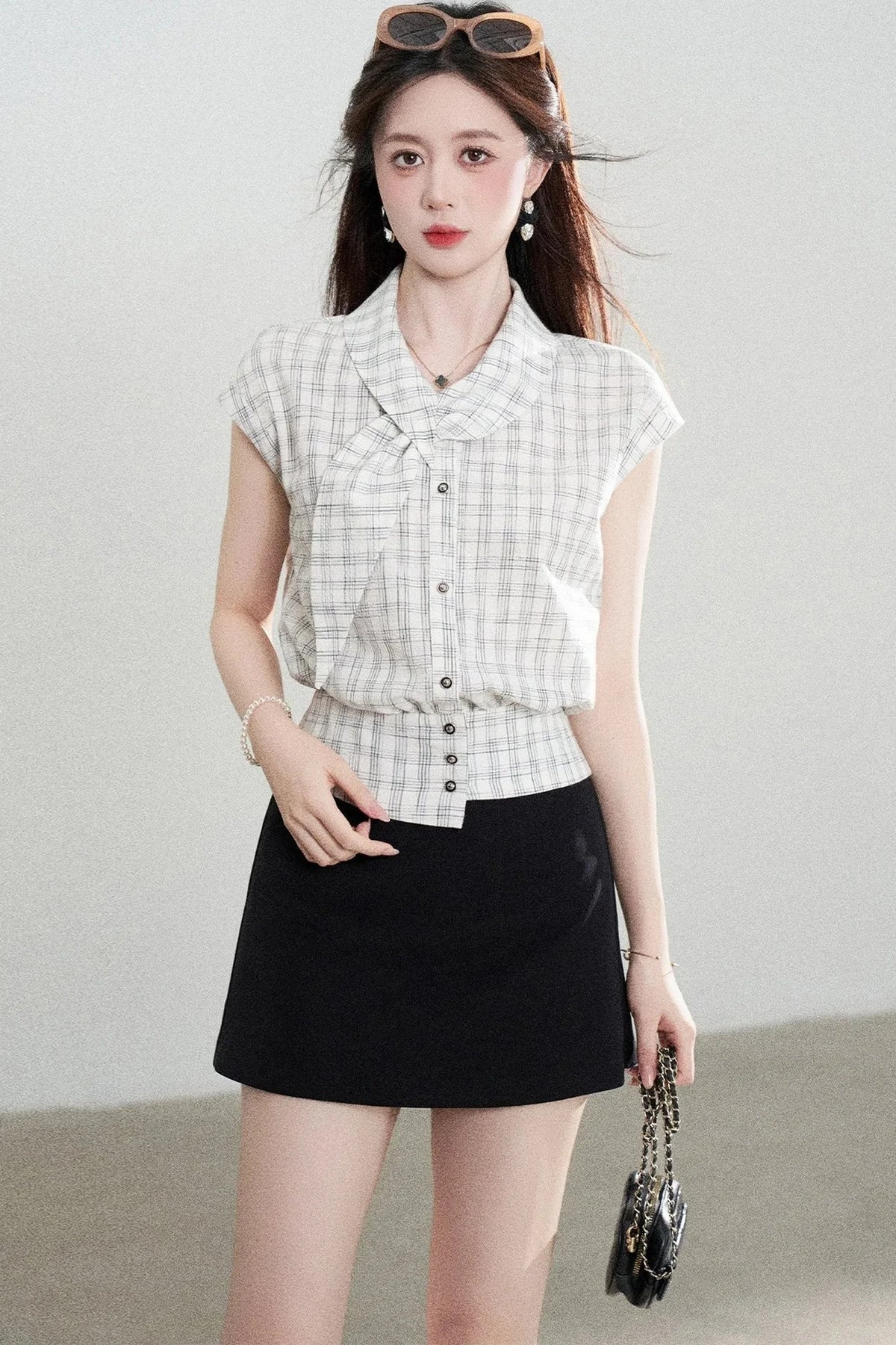 Irregular Black And White Plaid Shirt