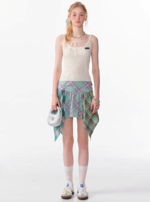 Irregular Check Midi Skirt