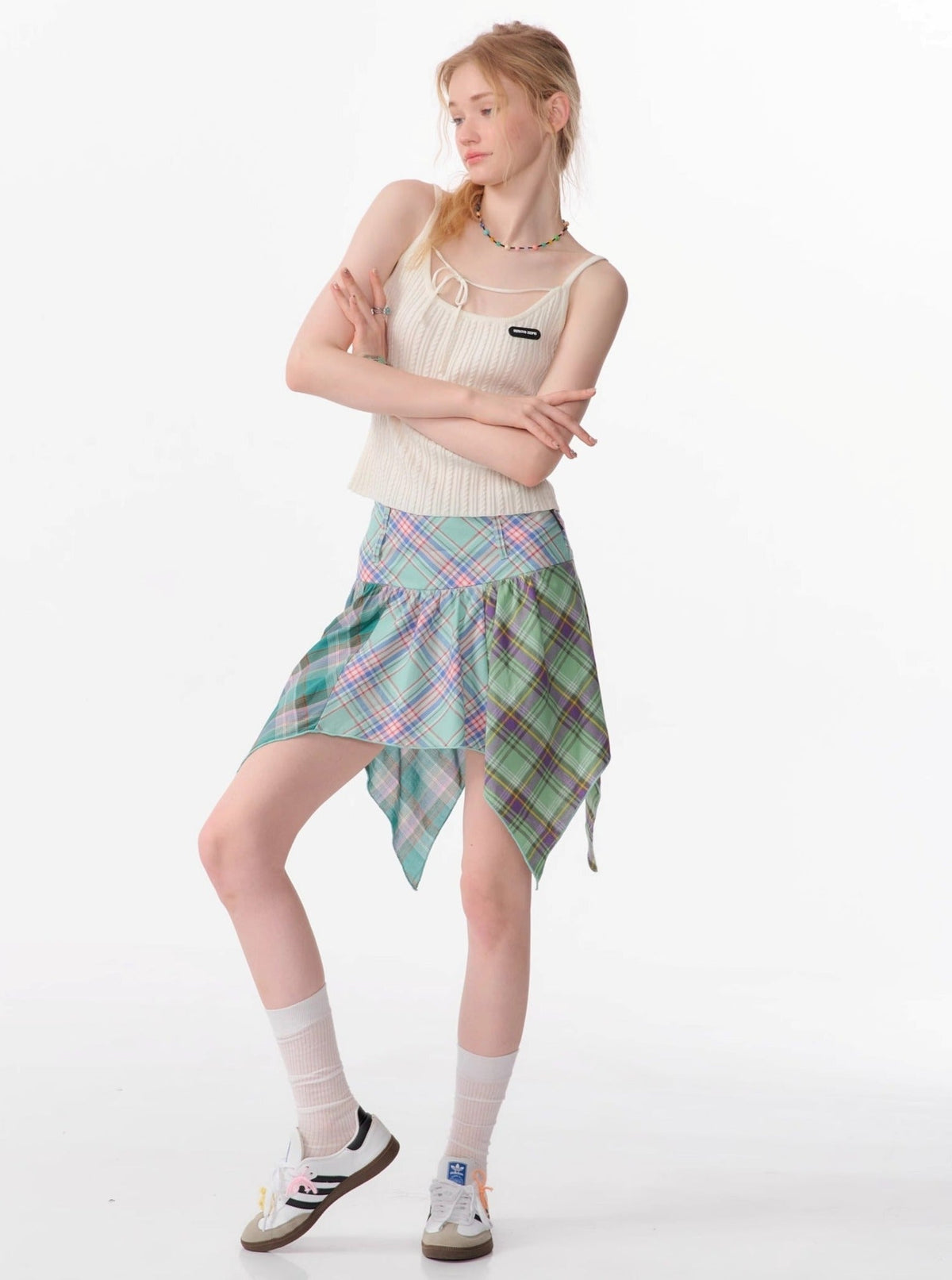 Irregular Check Midi Skirt