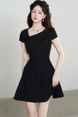 Irregular Collar Black A-Line Dress