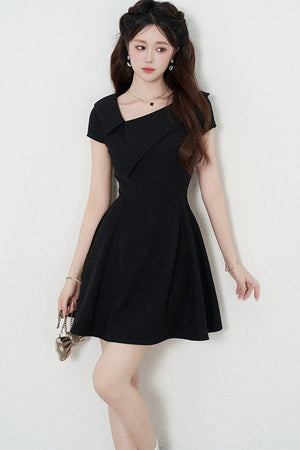 Irregular Collar Black A-Line Dress