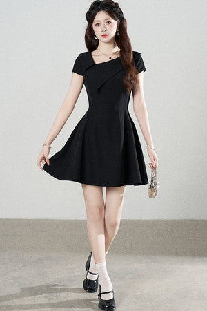 Irregular Collar Black A-Line Dress