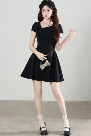 Irregular Collar Black A-Line Dress