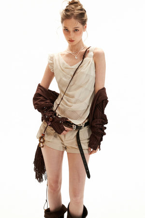 Irregular Collar Gauze Vest