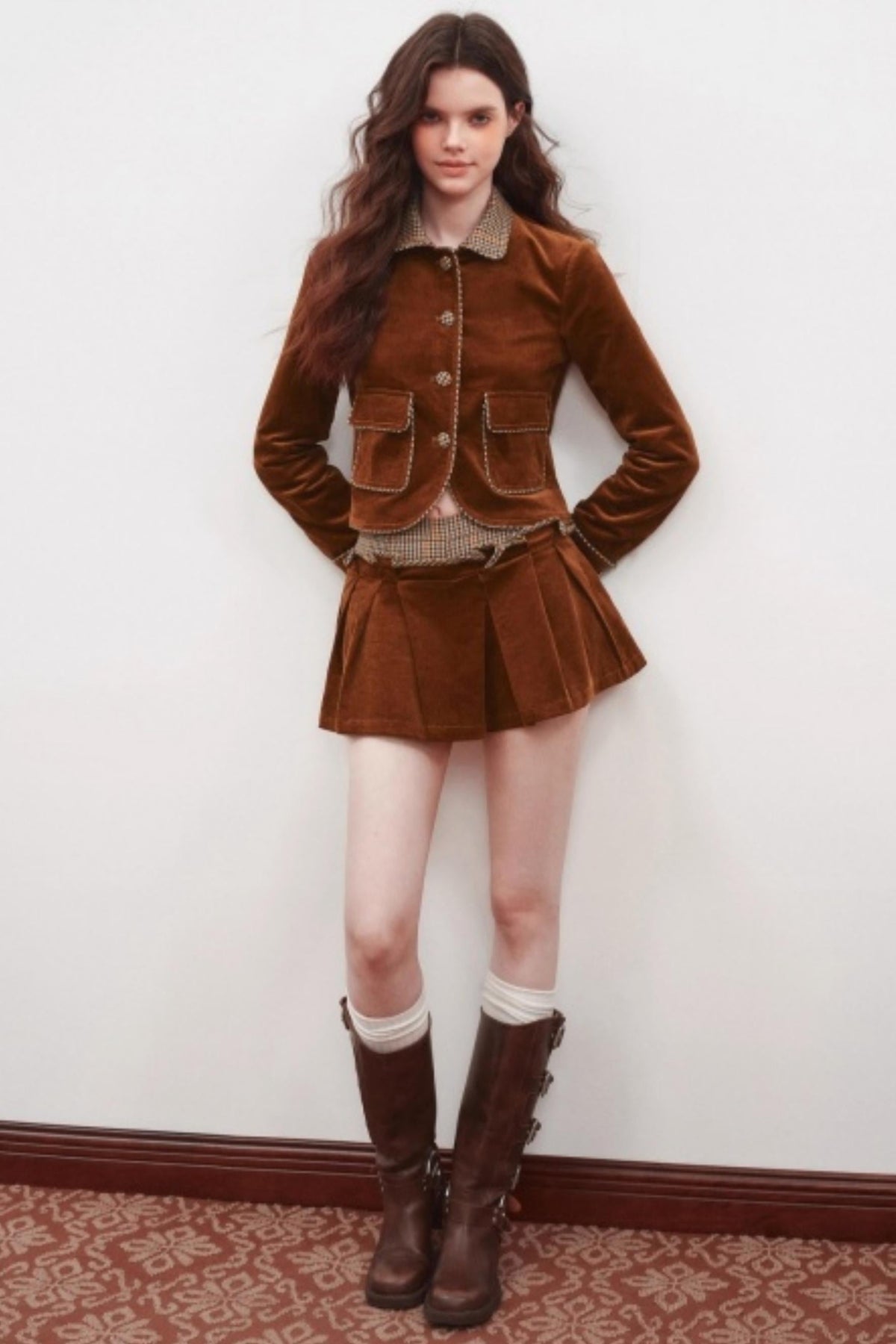 Irregular Folded Corduroy Skirt Set-Up