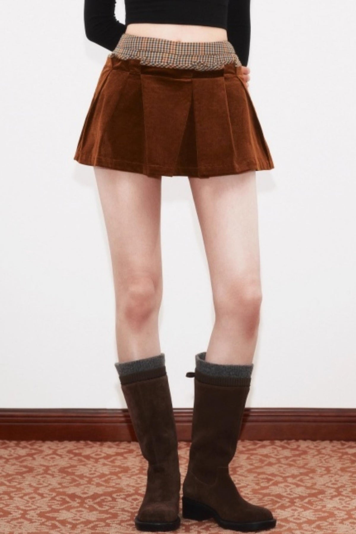 Irregular Folded Corduroy Skirt Set-Up