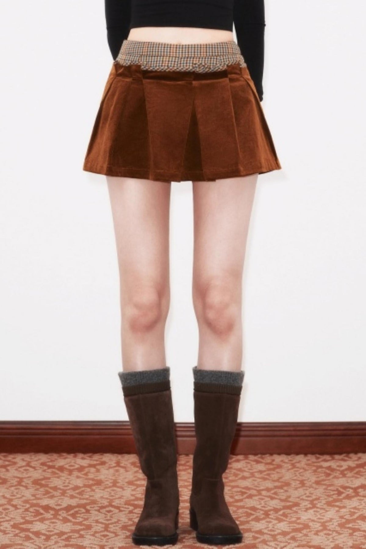 Irregular Folded Corduroy Skirt Set-Up