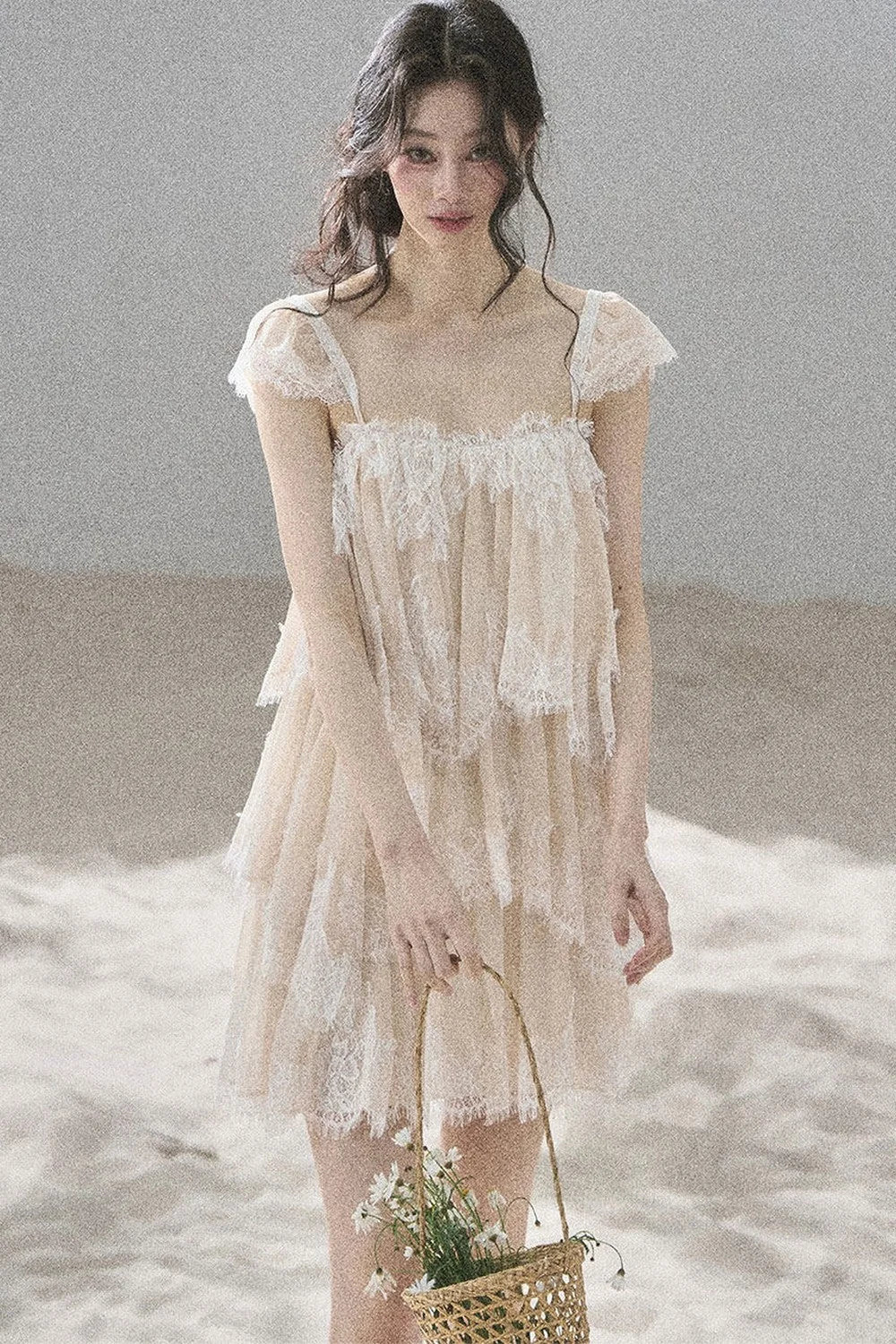 Irregular French Lace Mesh Top Set-Up