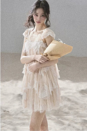 Irregular French Lace Mesh Top Set-Up
