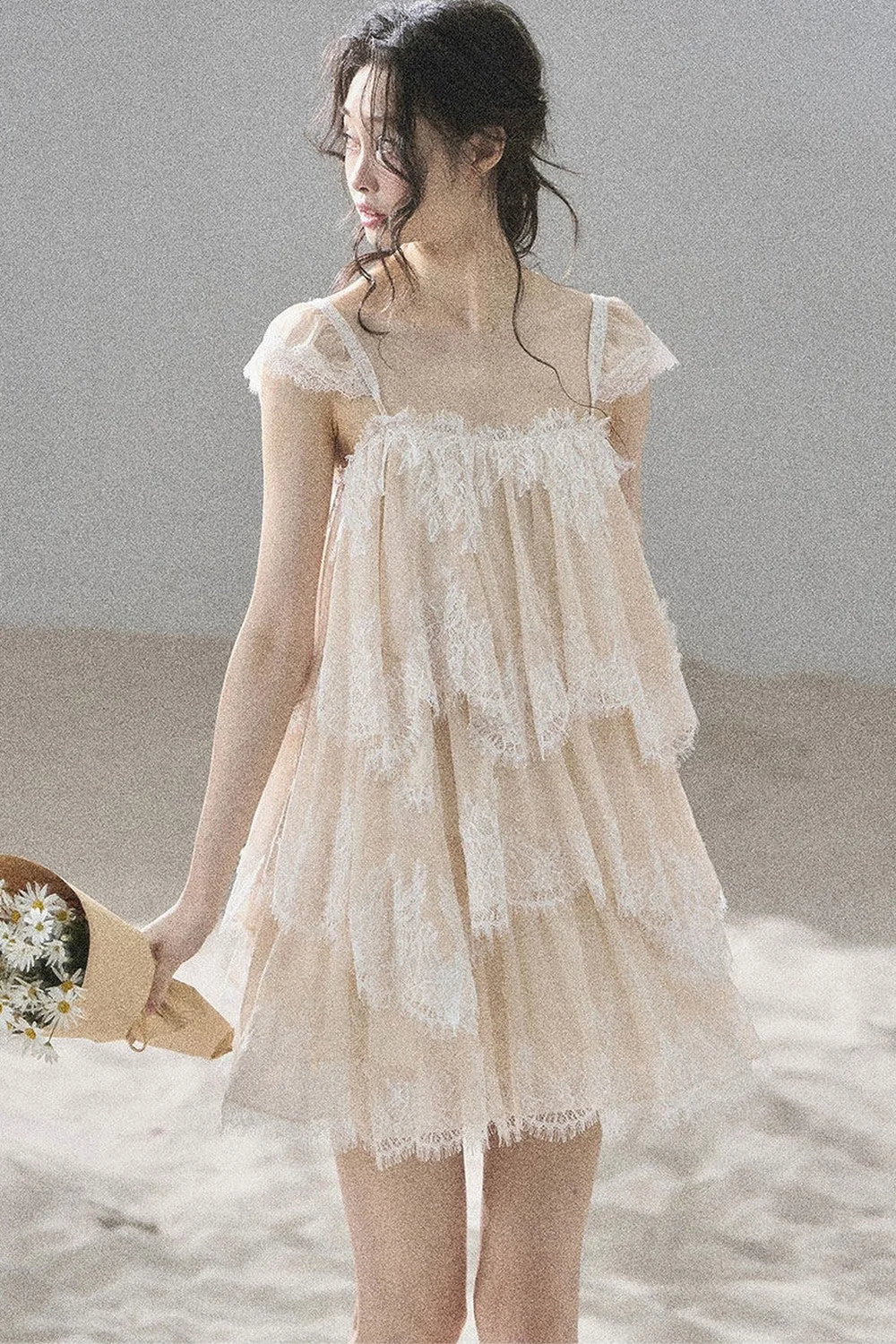 Irregular French Lace Mesh Top Set-Up