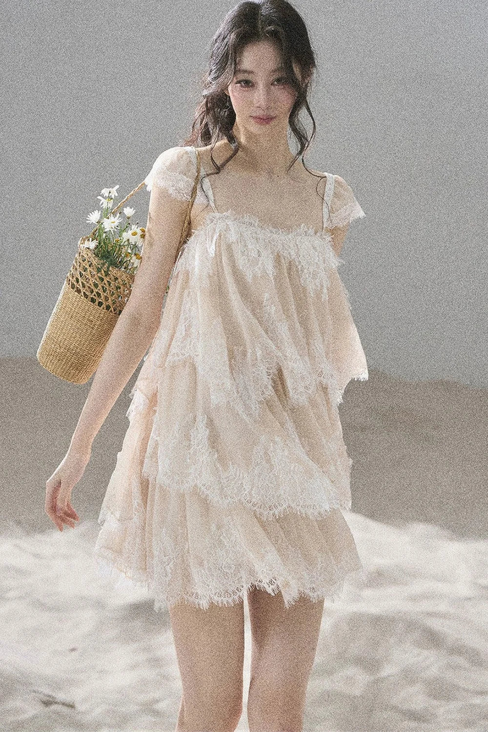 Irregular French Lace Mesh Top Set-Up
