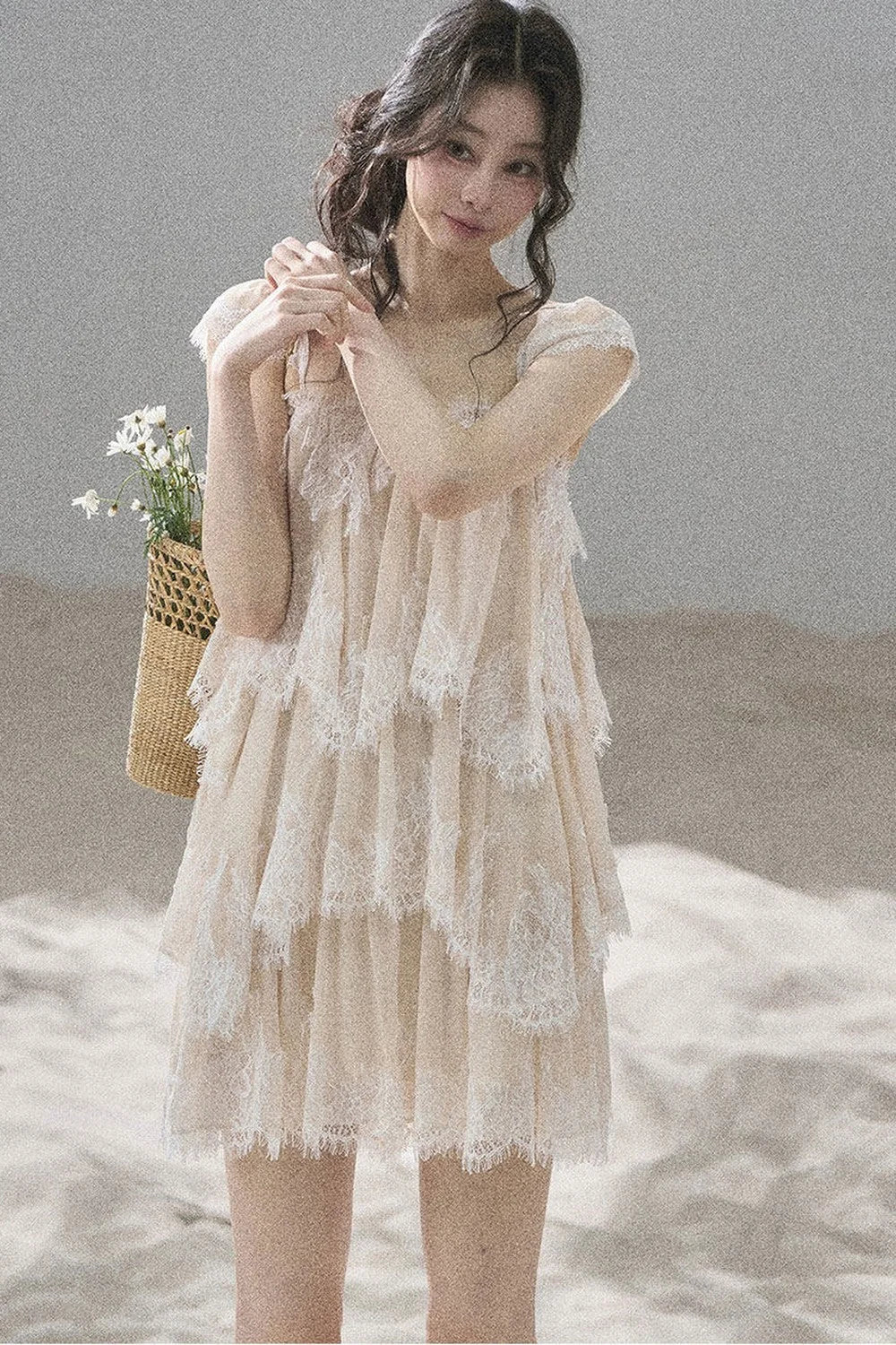 Irregular French Lace Mesh Top Set-Up