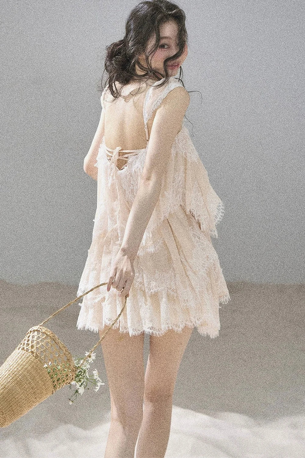 Irregular French Lace Mesh Top Set-Up