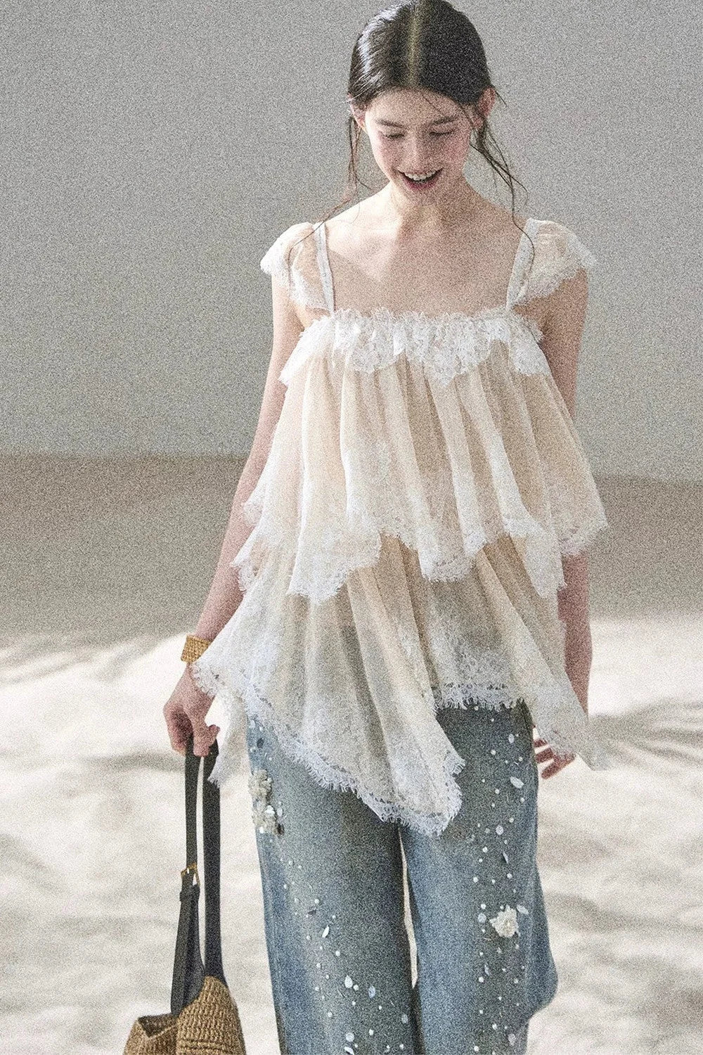 Irregular French Lace Mesh Top Set-Up