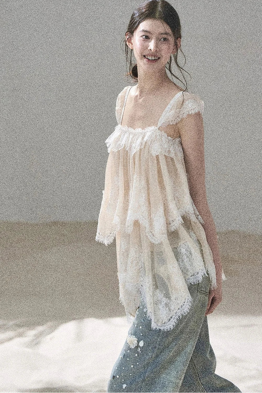 Irregular French Lace Mesh Top Set-Up