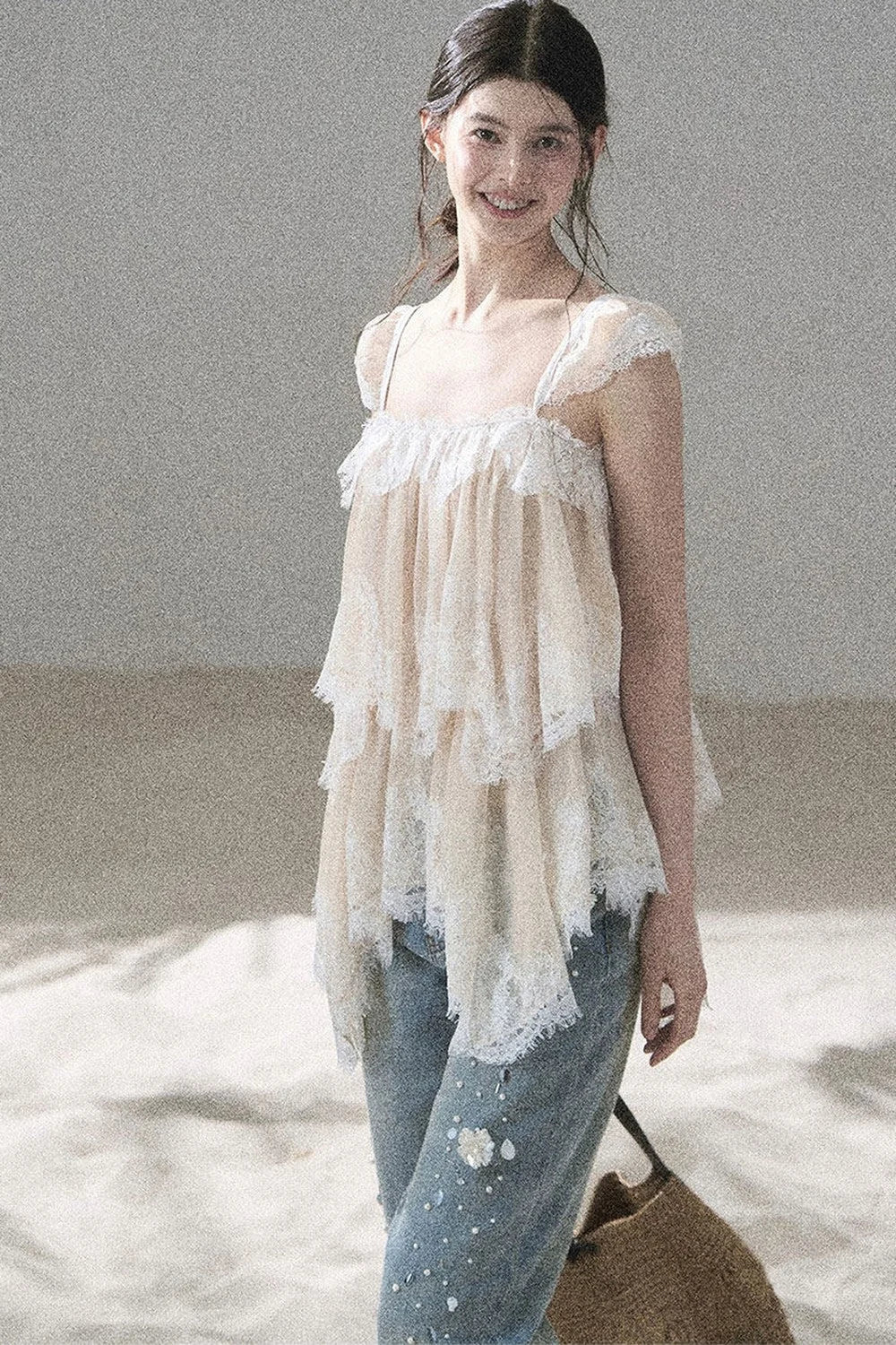 Irregular French Lace Mesh Top Set-Up