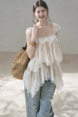 Irregular French Lace Mesh Top Set-Up