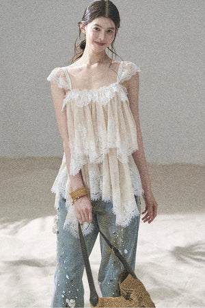 Irregular French Lace Mesh Top Set-Up