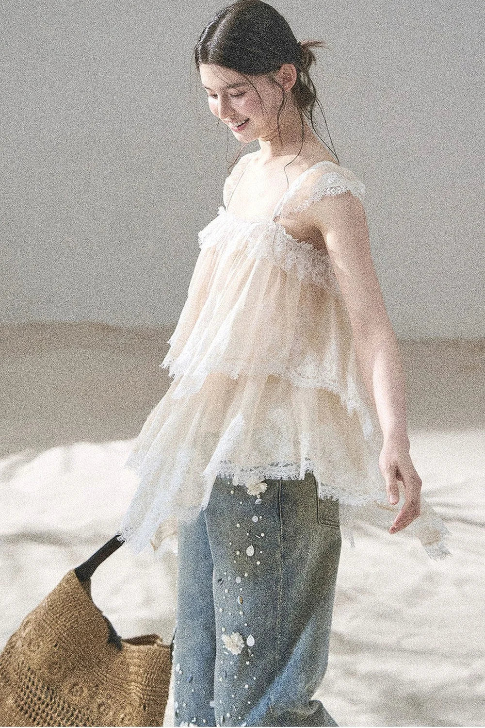 Irregular French Lace Mesh Top Set-Up