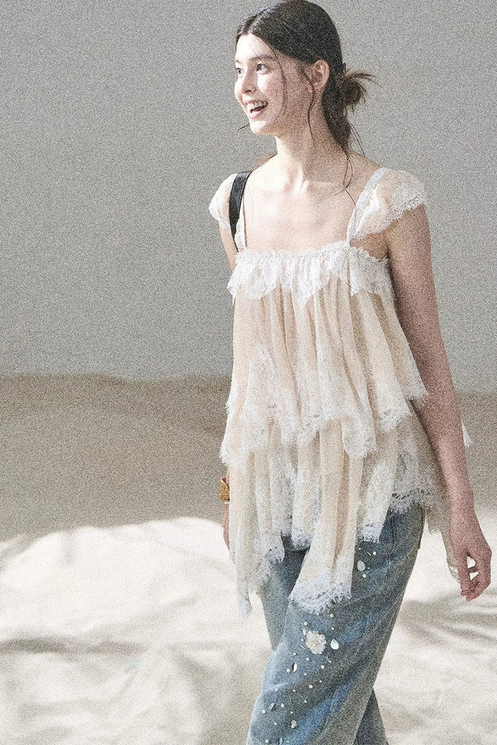 Irregular French Lace Mesh Top Set-Up