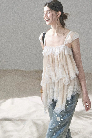 Irregular French Lace Mesh Top Set-Up
