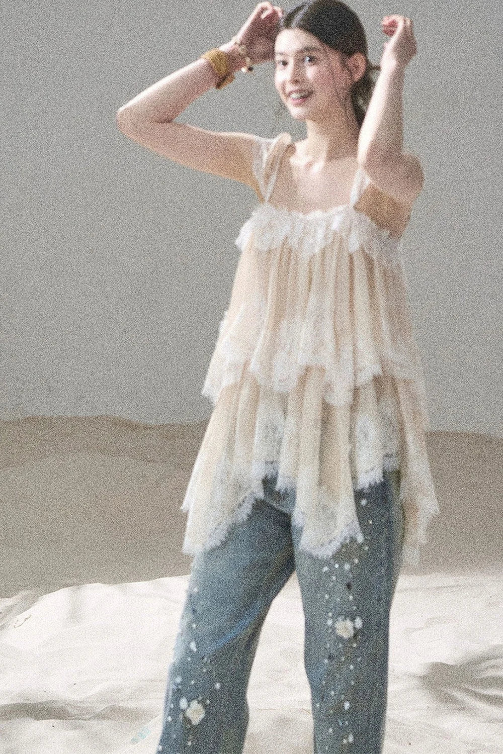 Irregular French Lace Mesh Top Set-Up