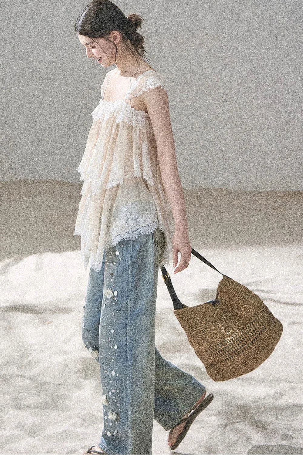 Irregular French Lace Mesh Top Set-Up