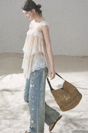 Irregular French Lace Mesh Top Set-Up