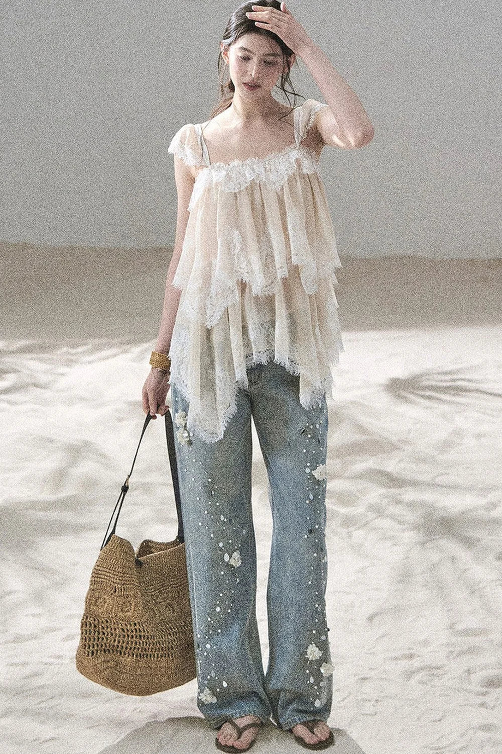 Irregular French Lace Mesh Top Set-Up