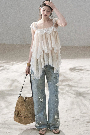 Irregular French Lace Mesh Top Set-Up