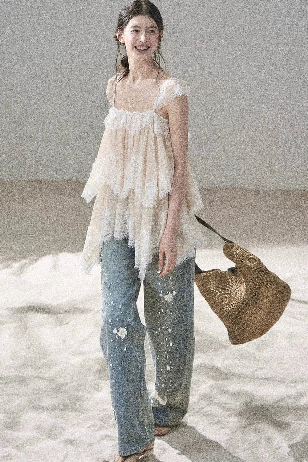 Irregular French Lace Mesh Top Set-Up
