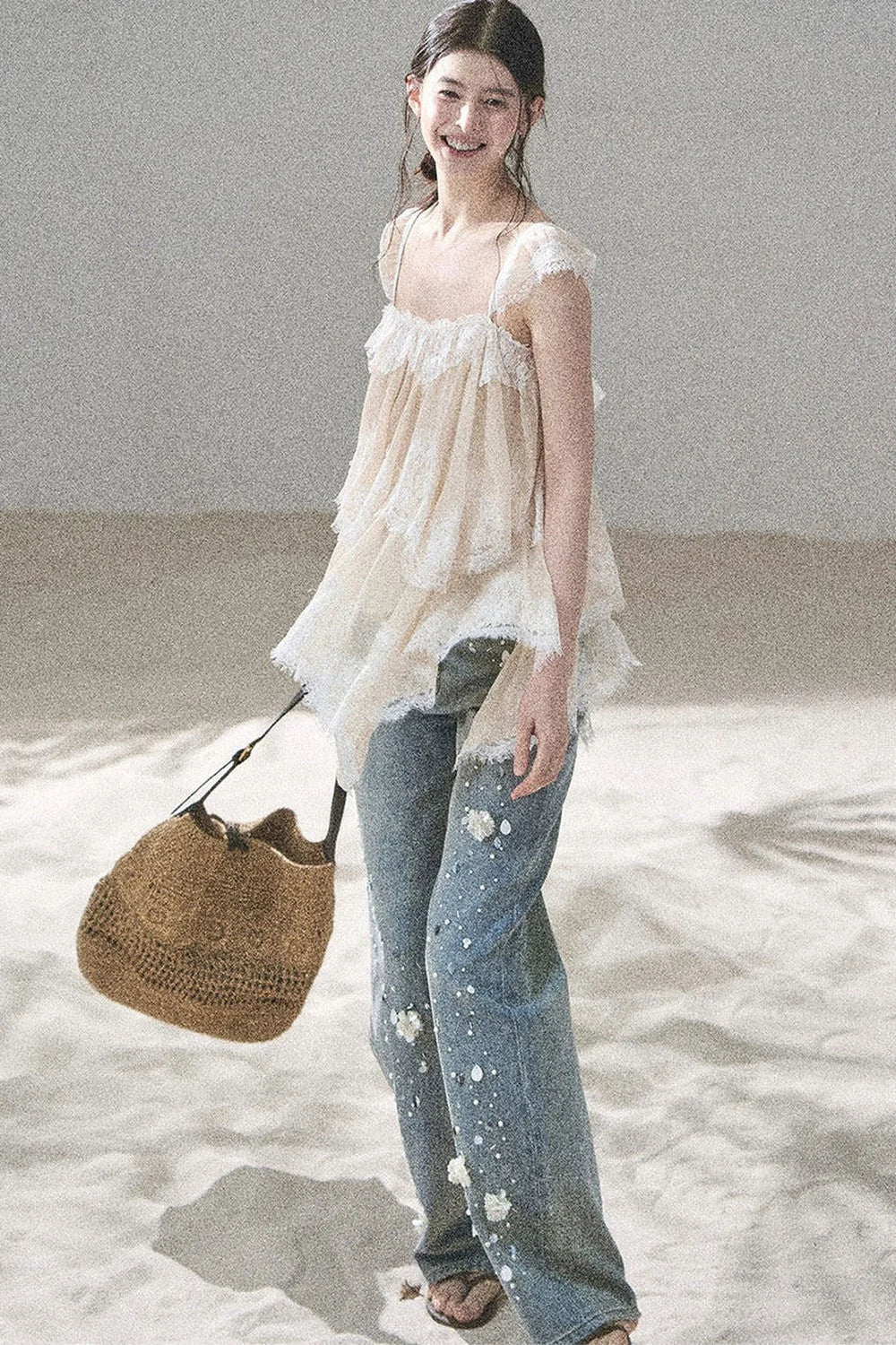 Irregular French Lace Mesh Top Set-Up