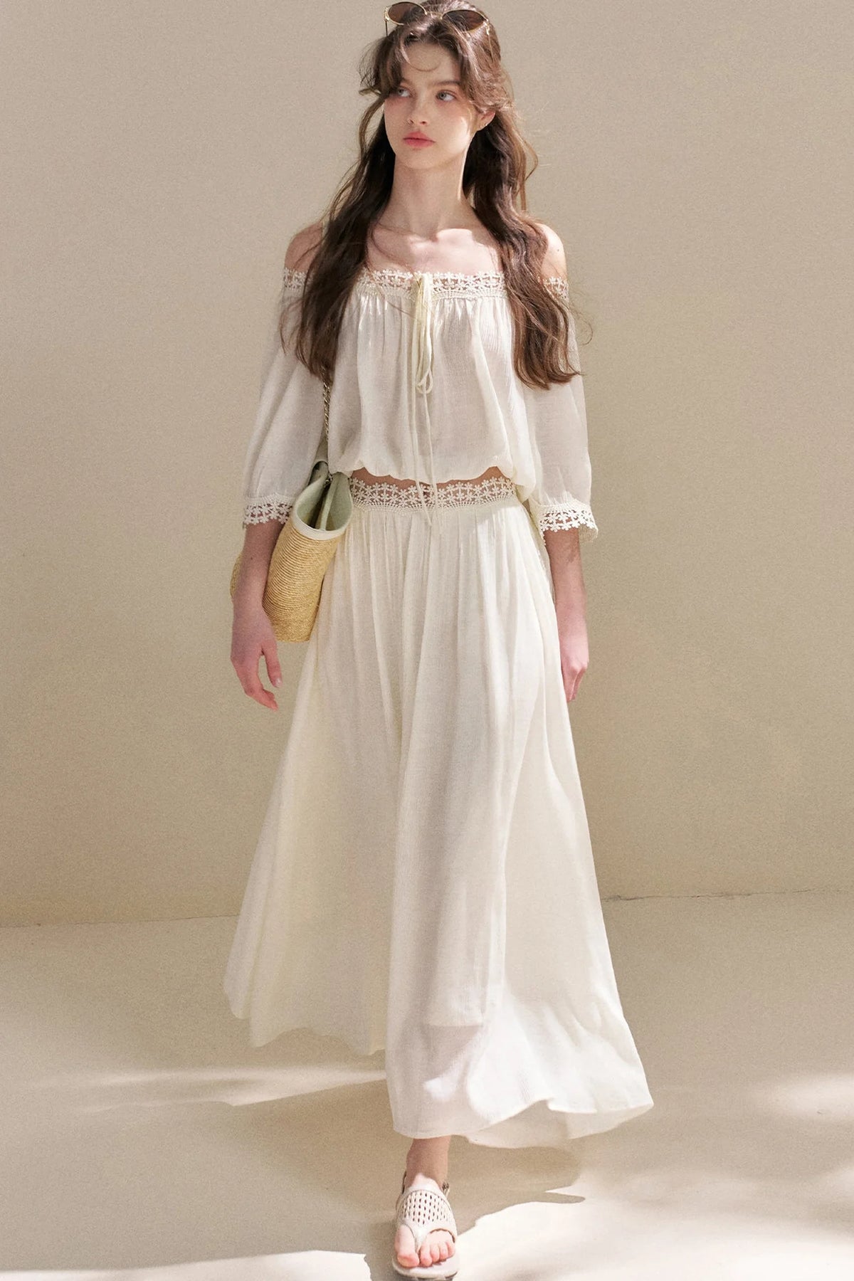Irregular French Lace Off-Shoulder Set-Up