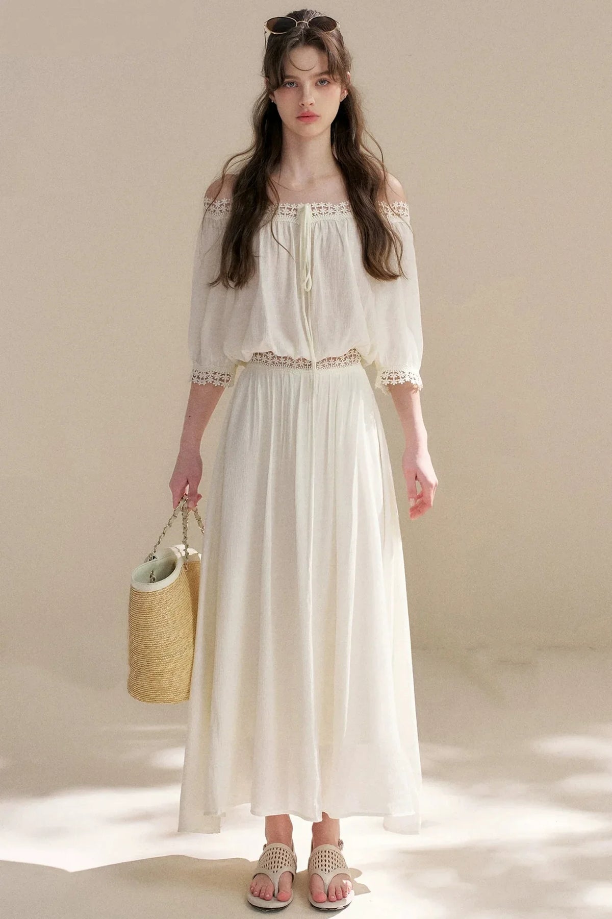 Irregular French Lace Off-Shoulder Set-Up