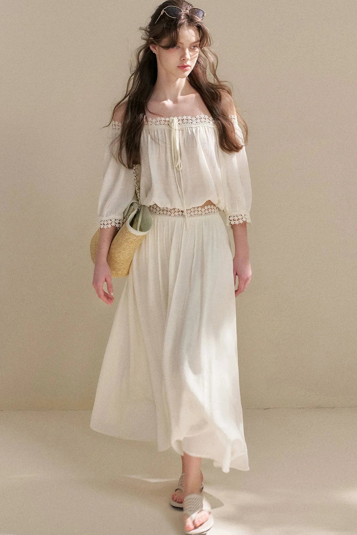 Irregular French Lace Off-Shoulder Set-Up